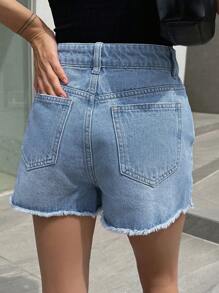 DAZY Hoge taille Onbewerkte zoom Denim shorts