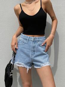 DAZY Hoge taille Onbewerkte zoom Denim shorts