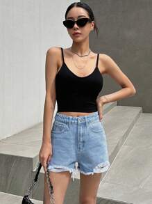DAZY Hoge taille Onbewerkte zoom Denim shorts