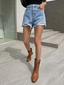 DAZY Hoge taille Onbewerkte zoom Denim shorts