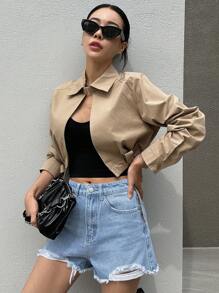 DAZY Hoge taille Onbewerkte zoom Denim shorts