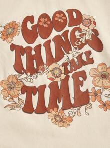 SHEIN MOD Slogan Đồ họa tương phản Binding Tee ĐIỀU TỐT CẦN THỜI GIAN - Rỉ Nâu - Xem 4