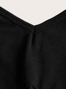 ROMWE Goth Lace Up Front Cold Shoulder Top - Black - View 4