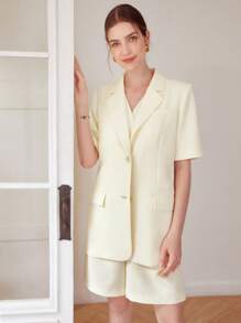 MOTF PREMIUM SHORT SLEEVE BLAZER - Beige - View 4