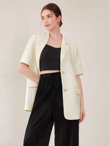 MOTF PREMIUM SHORT SLEEVE BLAZER - Beige - View 7