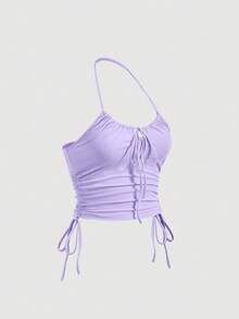 SHEIN MOD 素色側抽繩掛脖上衣 - 紫丁香色 - 查看 2