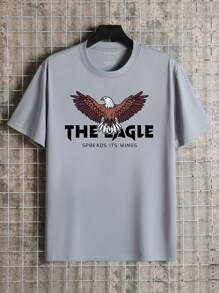 Hombres Camiseta con estampado de águila y letra - Gris - Ver 1