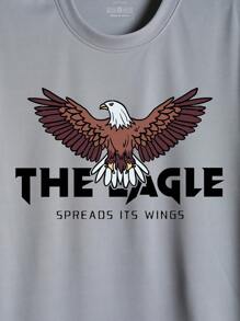 Hombres Camiseta con estampado de águila y letra - Gris - Ver 3