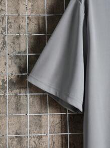 Hombres Camiseta con estampado de águila y letra - Gris - Ver 4