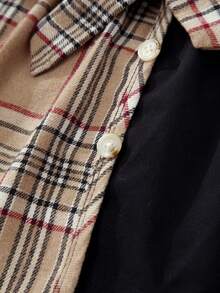 SHEIN 小女童格紋印花不對稱下擺腰帶半身裙 - 彩色 - 查看 4