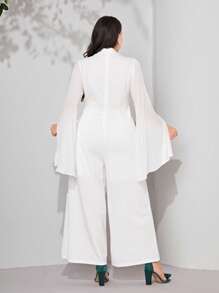 Modelyn Jumpsuits Plus Size Thêu Chia Dây kéo Paisley Thanh lịch - trắng - Xem 3