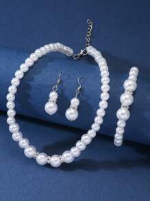 4 chiếc Girls Faux Pearl Decor Bộ trang sức thanh lịch để trang trí hàng ngày - trắng - Xem 1