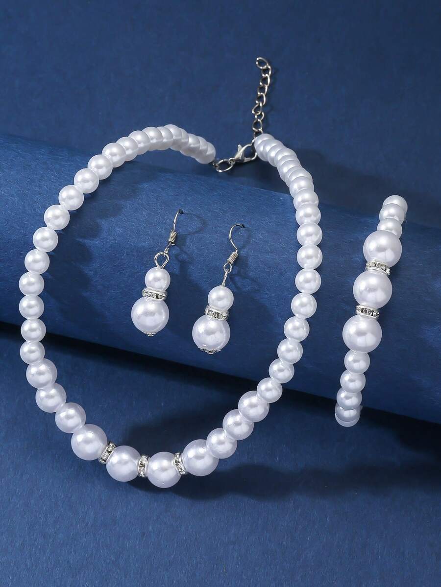 4 chiếc Girls Faux Pearl Decor Bộ trang sức thanh lịch để trang trí hàng ngày - trắng - Xem 1