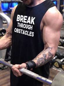 Running Men Slogan Graphic Sports Tank Top - Black - View 3