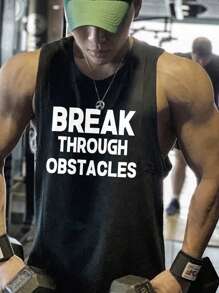 Running Men Slogan Graphic Sports Tank Top - Black - View 4