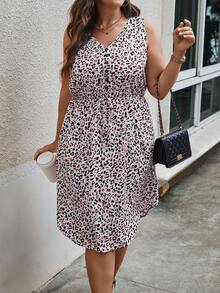 SHEIN LUNE 大碼休閒豹紋連衣裙 - 彩色 - 查看 5