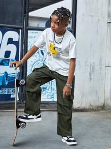 SHEIN Quần Trai Túi màu trơn Giải trí - xanh quân đội - Xem 4