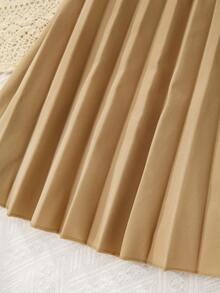 SHEIN Đầm bé gái Nút đôi Xếp li Nút phía trước Khối Màu Giải trí - Màu be - Xem 7