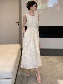 DAZY Solid Fuzzy A-Line Organza Dress, Birthday ,New Year Eve Prom Dress,Formal Women Dresses Elegant Women Dresses - Beige - View 7