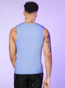 FeverCity Men Solid Asymmetrical Neck Tank Top - Baby Blue - View 2