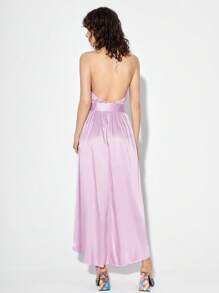 Macario Jimenez 露背不對稱下擺素色掛脖連衣裙 - 紫丁香色 - 查看 2