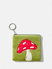ROMWE Fairycore Mini Coin Purse Cute Mushroom Embroidery With Zipper - Green - View 5