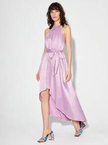 Macario Jimenez 露背不對稱下擺素色掛脖連衣裙 - 紫丁香色 - 查看 4