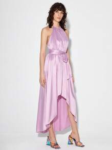 Macario Jimenez 露背不對稱下擺素色掛脖連衣裙 - 紫丁香色 - 查看 5
