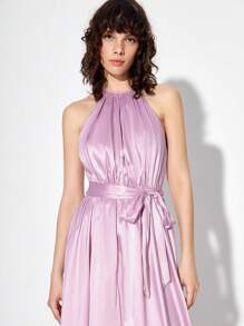Macario Jimenez 露背不對稱下擺素色掛脖連衣裙 - 紫丁香色 - 查看 6