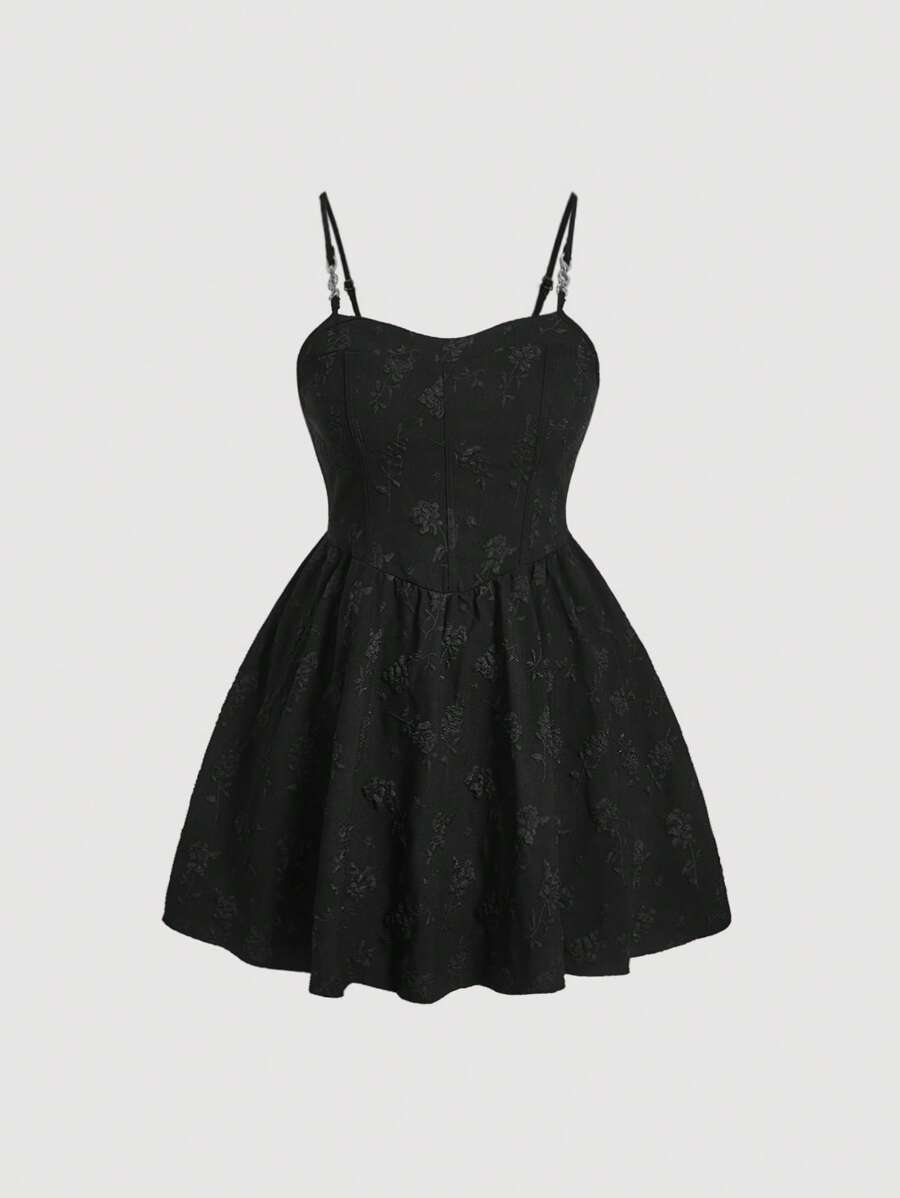 SHEIN MOD 大碼花卉圖案提花吊帶洋裝