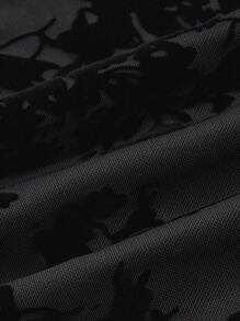 SHEIN MOD Floral Print Flounce Sleeve Mesh Dress - Black - View 3