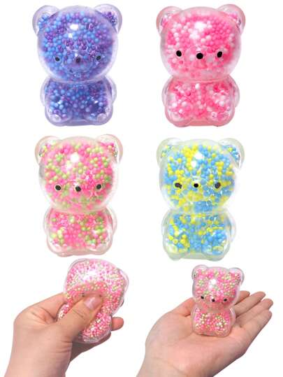 Cartoon Design Mini lovely Bear Stress Relief Toys, 4 pcs Sensory Fidget Cute Pinch Toy(Random Color)