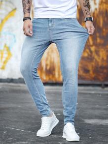 Manfinity Homme Men Cotton Slant Pocket Skinny Jeans - Light Wash - View 3