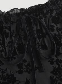 SHEIN MOD Floral Print Flounce Sleeve Mesh Dress - Black - View 4