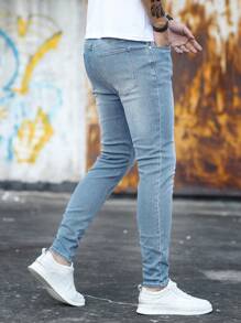 Manfinity Homme Men Cotton Slant Pocket Skinny Jeans - Light Wash - View 6
