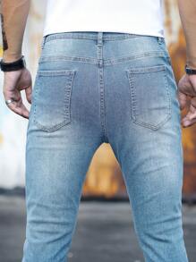 Manfinity Homme Men Cotton Slant Pocket Skinny Jeans - Light Wash - View 8