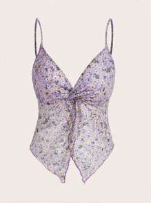 SHEIN Qutie 碎花前扭結吊帶上衣 - 彩色 - 查看 1