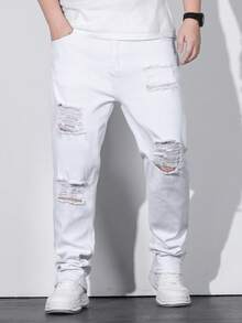 Manfinity LEGND Men Plus Cotton Drawstring Waist Straight Leg Jeans - White - View 5