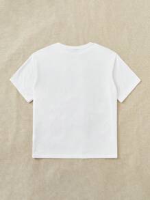 SHEIN EZwear 口号和热带印花落肩 T 恤 积极向上 乐观 总是心情愉快 生活充满乐趣 - 白色 - 查看 2
