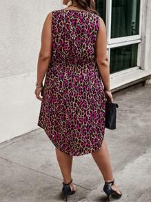 SHEIN LUNE Plus Leopard Print Knot Front Dress - Multicolor - View 3