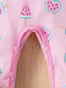 嬰兒女裝西瓜印花荷葉邊蝴蝶結前扣腳套睡衣連體衣