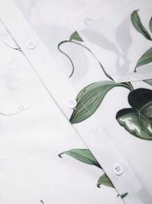 Manfinity RSRT 男士植物圖案襯衫和腰部抽繩短褲不帶T恤 - 彩色 - 查看 4