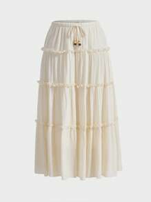 Soleia 腰部打結褶邊荷葉邊半身裙 - 米色 - 查看 1