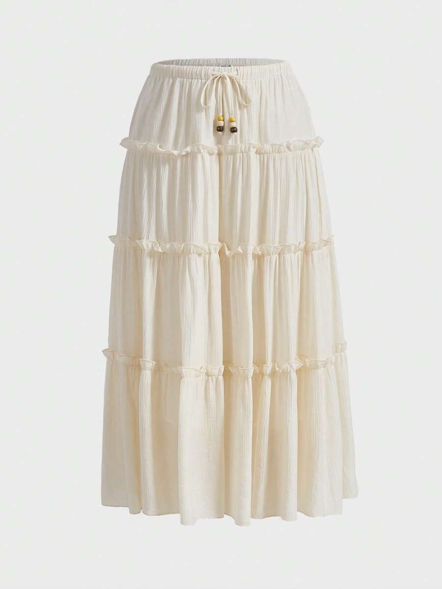 Soleia 腰部打結褶邊荷葉邊半身裙 - 米色 - 查看 1