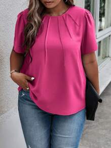 Celure 大碼拼接細節泡泡袖襯衫 - 玫紅色 - 查看 2