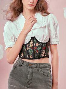Inna Moreva 1pc Women Mushroom Print Casual Corset Belt - Navy Blue - View 1