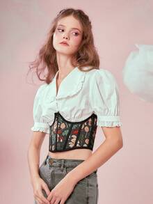 Inna Moreva 1pc Women Mushroom Print Casual Corset Belt - Navy Blue - View 2
