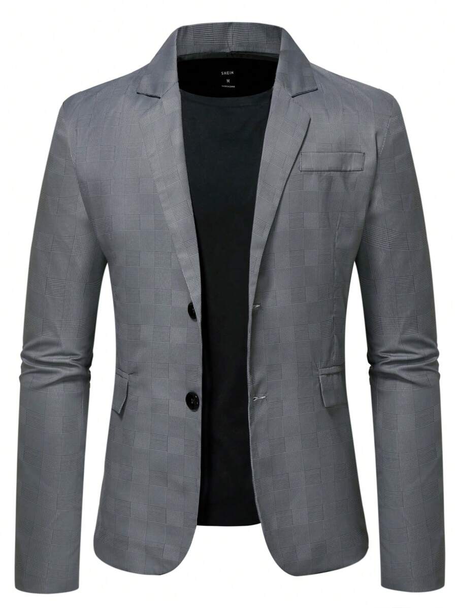Manfinity Mode 男士千鳥格單排釦西裝外套 - 灰色 - 查看 1