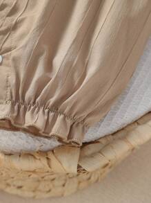 SHEIN Vintaside Kids 嬰兒女孩泡泡袖荷葉邊連體褲 - 卡其色 - 查看 3