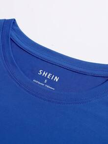 SHEIN LUNE Heart And Letter Graphic Tee - Blue - View 8